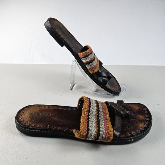Peruvian Uzutas Leather Sandals Handmade Women 9.5 Boho Flats Woven Thong Loop - Picture 2 of 13